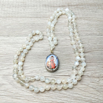 Genuine Moonstone Beads Necklace with India Goddess Durga Ma Pendant Yoga Gift