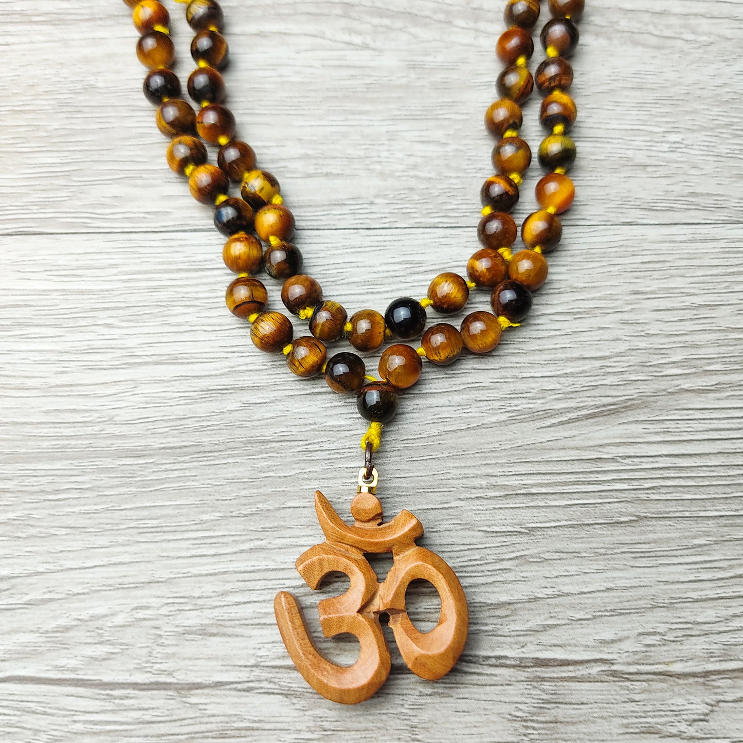 Genuine Tiger Eye Beads Necklace with Sandalwood Om Symbol Pendant Yoga Gift