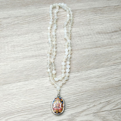 Real Moonstone Beads Necklace with India Goddess Durga Devi Pendant Yoga Gift