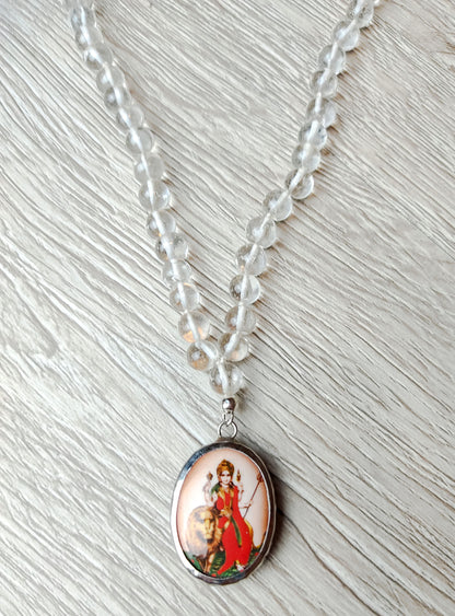 Durga Devi Pendant Crystal Quartz Gemstone Beads Necklace Goddess Amulet Gift