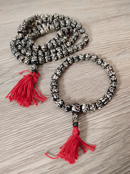 Batik Om Handmade Japa Mala 108 Prayer Bone Beads Set Stretch Mala Bracelet