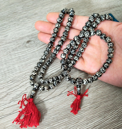Batik Om Handmade Japa Mala 108 Prayer Bone Beads Set Stretch Mala Bracelet