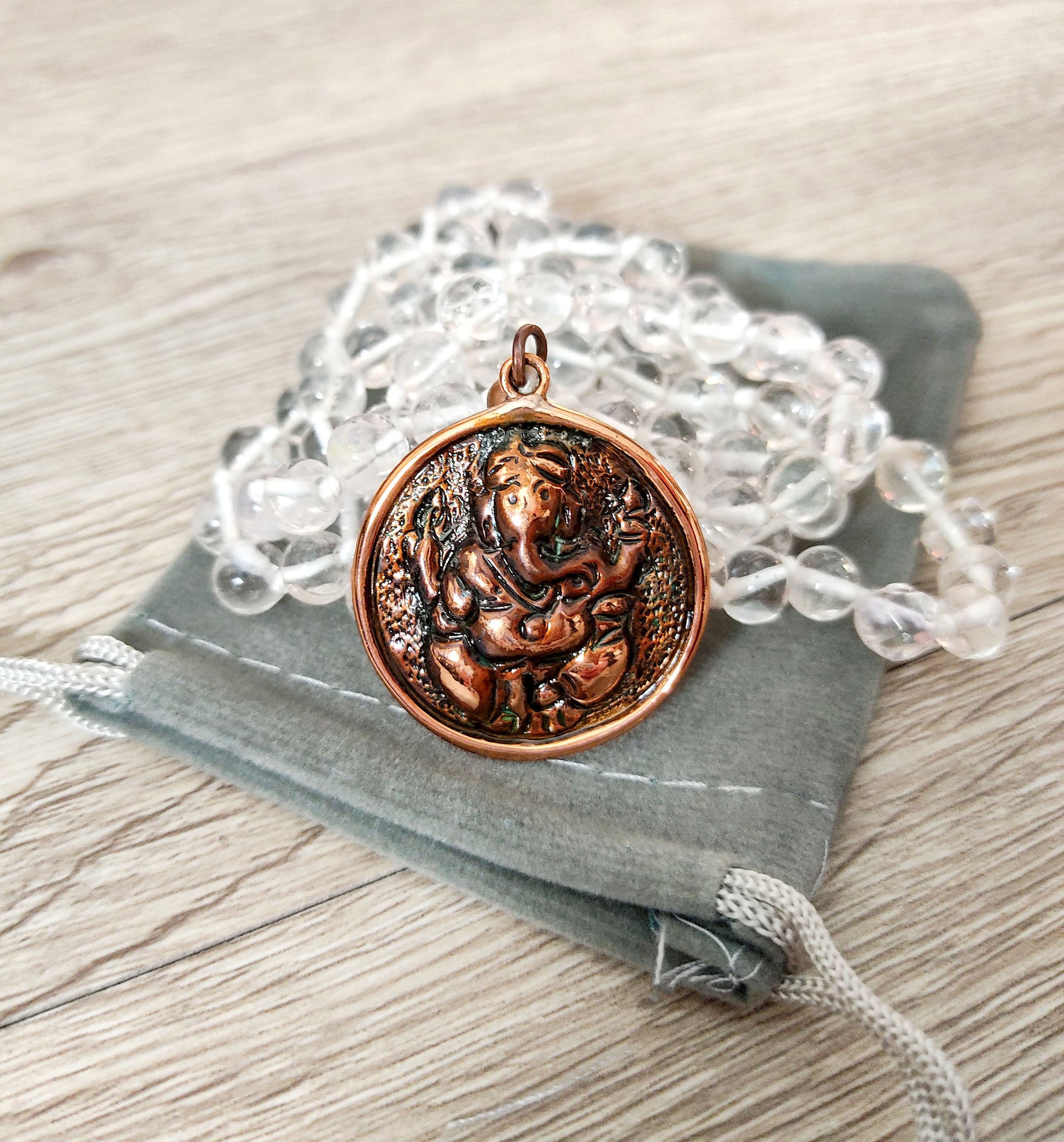 pure copper ganesh ganapati quartz mala necklace