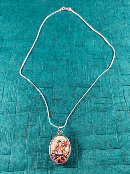 White Tara Pendant - 20" Silver Plated Snake Chain Necklace - Buddhism Gift