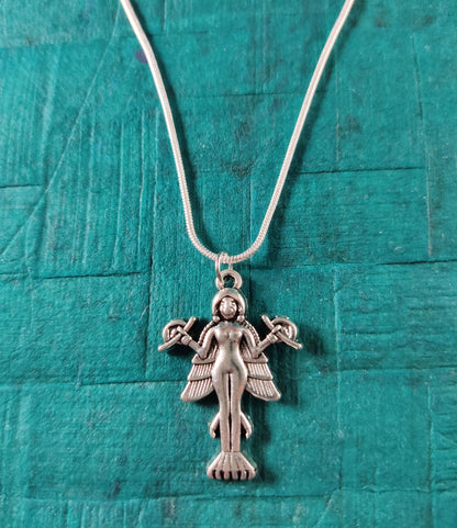 Sumerian Lilith Pendant Silver Plated Snake Necklace Queen Mother Jewelry