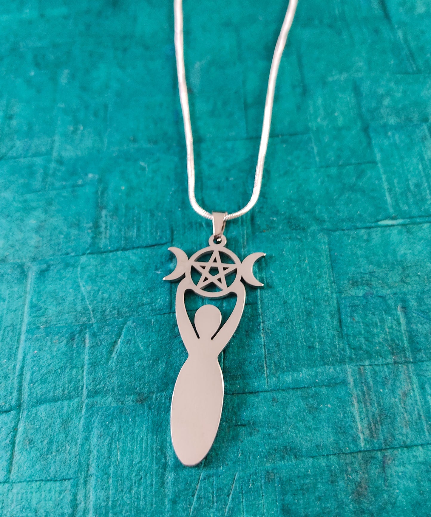 Triple Moon Goddess Witchcraft Pendant with 20" Silver Plated Snake Chain Necklace