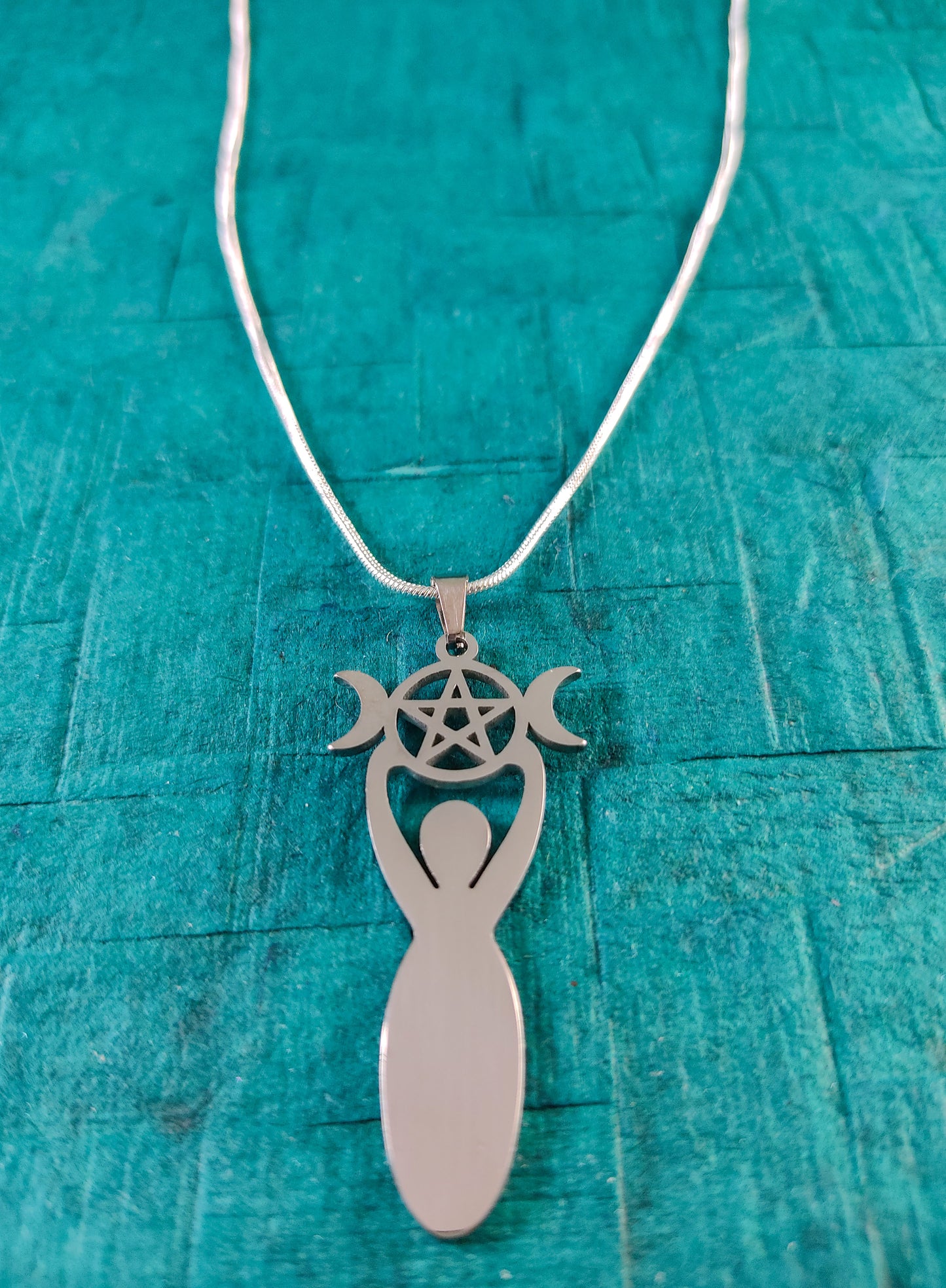 Triple Moon Goddess Witchcraft Pendant with 20" Silver Plated Snake Chain Necklace