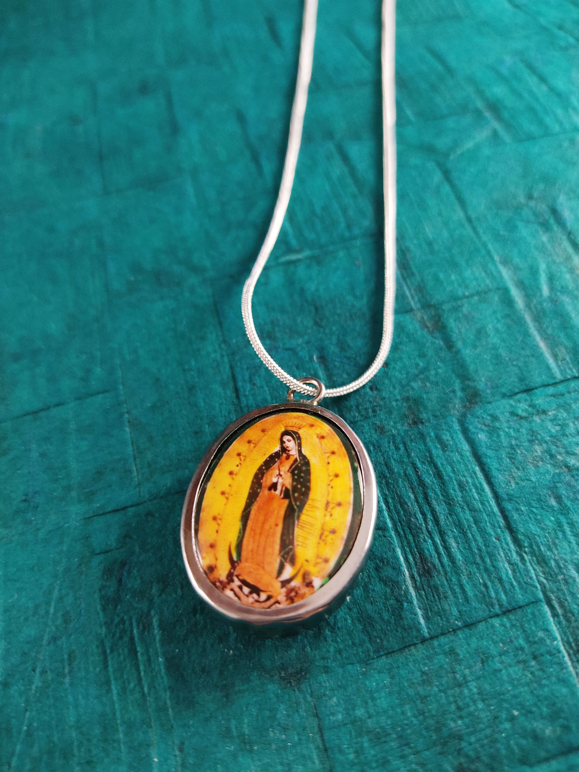 silver pur lady guadalupe pendant necklace