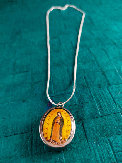 Our Lady Guadalupe Pendant Necklace 20" Silver Plated Snake Necklace Religious Gift