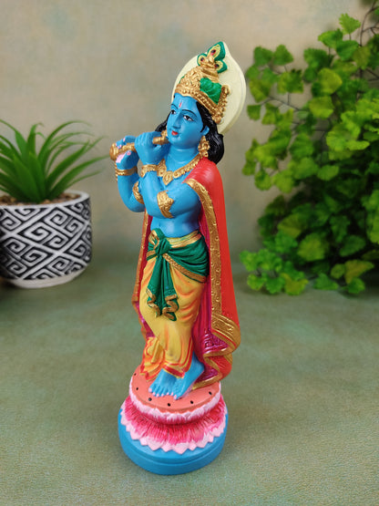 India God Sri Krishna Holy Ganges Clay Handmade Hand-painted Statue 7.25"