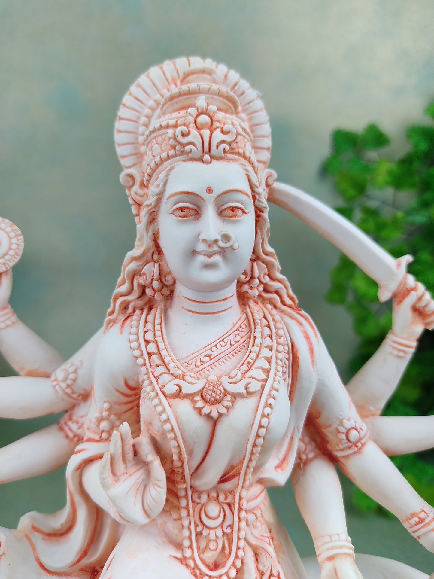 9" Durga Statue Hindu Goddess on Bengal Tiger Handmade Clay Durga Maa Idol