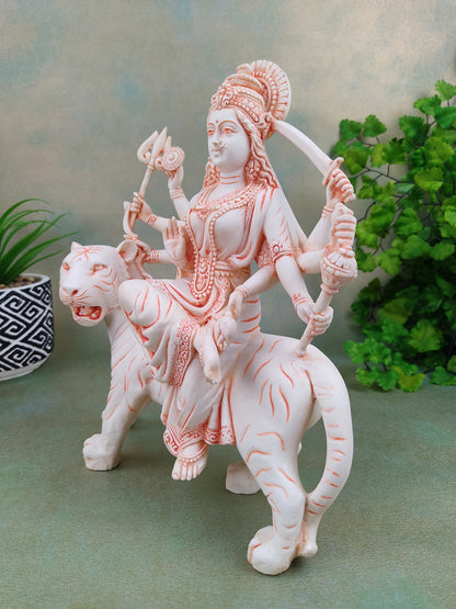 9" Durga Statue Hindu Goddess on Bengal Tiger Handmade Clay Durga Maa Idol