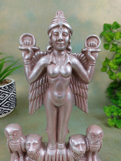 Sumerian Lilith Statue Handmade Goddess Ganges Clay Silver Finish Sculpture 7.25"