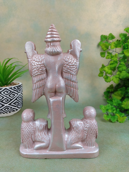 Sumerian Lilith Statue Handmade Goddess Ganges Clay Silver Finish Sculpture 7.25"