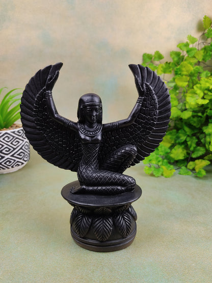 Black Winged Isis Egyptian Goddess Mythology Handmade Resin Statue 7.5"