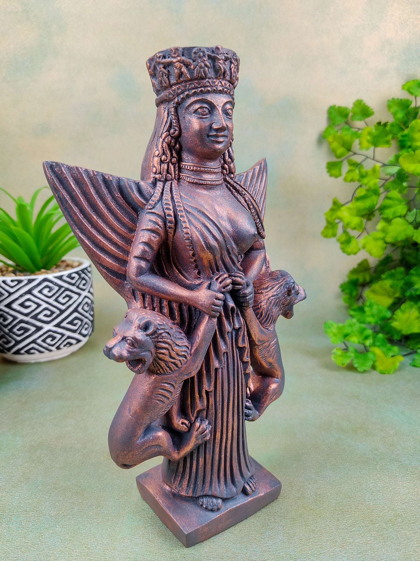 Anahita Persian Goddess Statue Queen of The Beasts Handmade Bronze Figure 8.25"