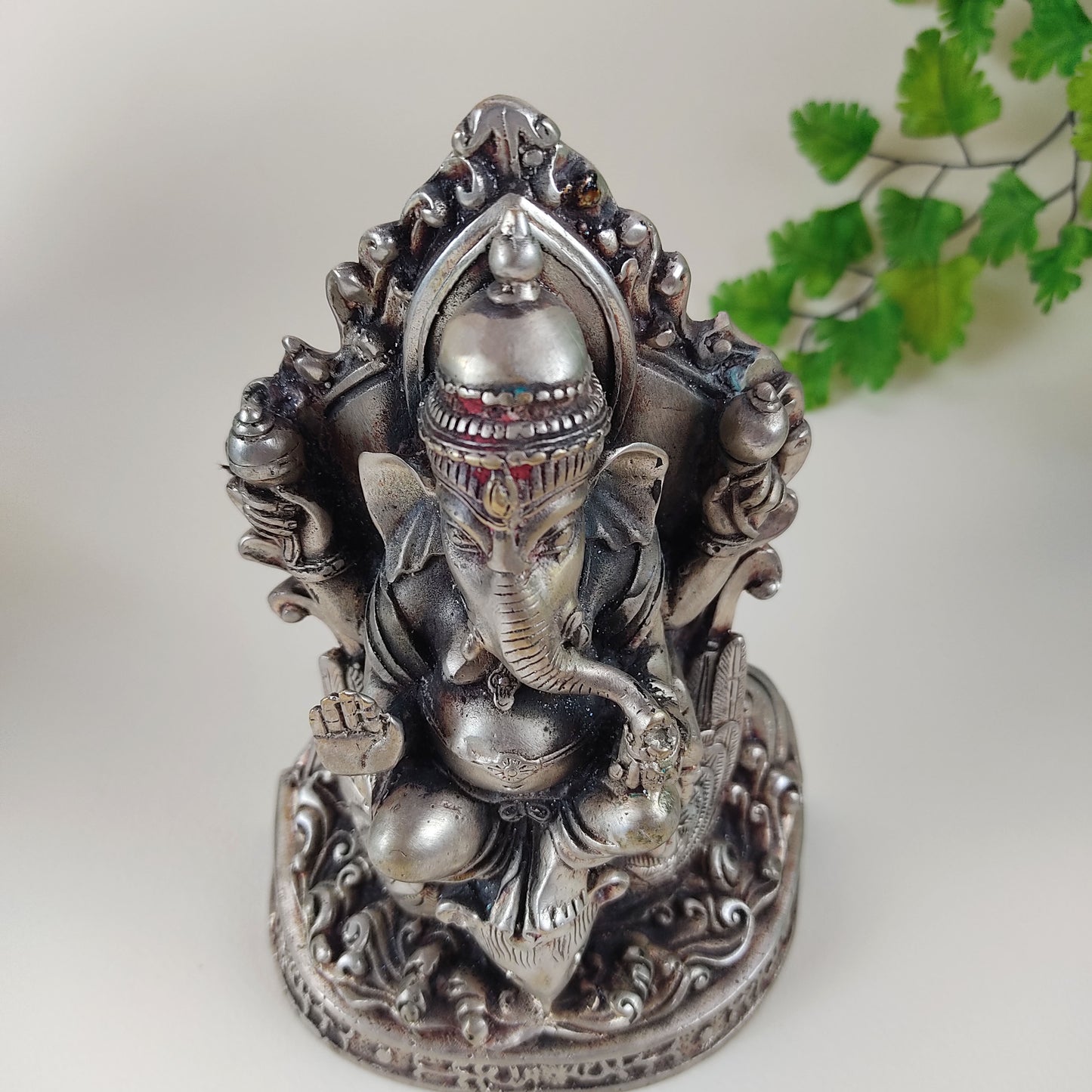 Vintage Ganesh Ji India Elephant God Altar Statue Handmade White Brass 6.75"