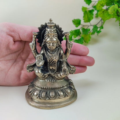 Lakshmi Maa Goddess Brass Handmade Altar Statue | Hindu Deity Idol 3.5"