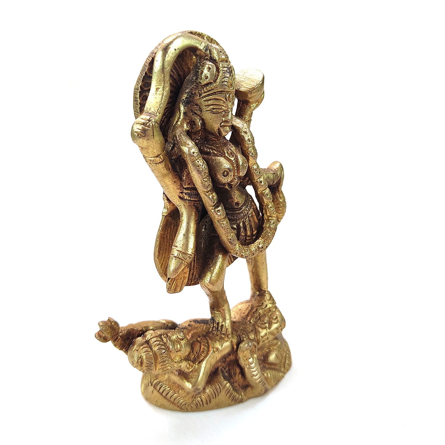 Kali Maa Hindu Goddess Brass Statue | Kali Shiva Handmade Deity 4"