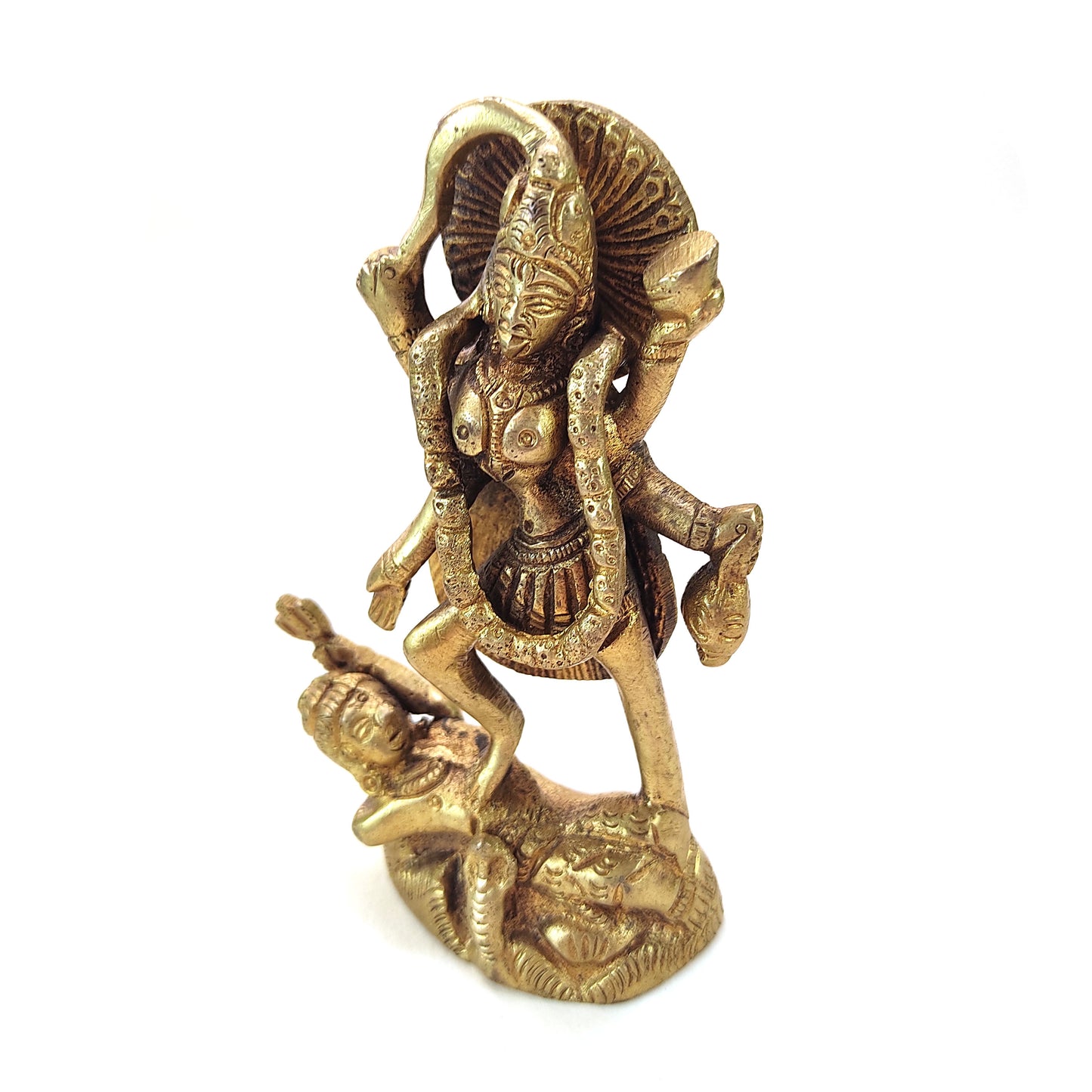 Kali Maa Hindu Goddess Brass Statue | Kali Shiva Handmade Deity 4"