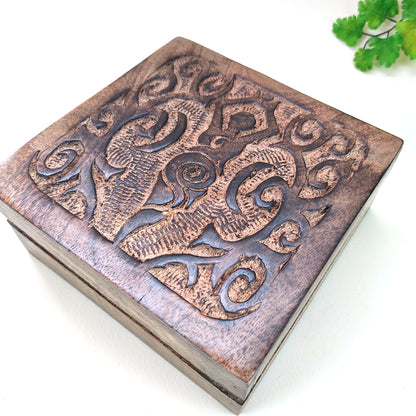 Earth Goddess Natural Wood Hand-carved Altar Box | Decorative jewelry Box 6"