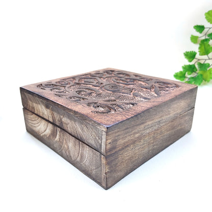 Earth Goddess Natural Wood Hand-carved Altar Box | Decorative jewelry Box 6"