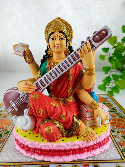 6" Saraswati Statue India Goddess of Art Handmade Sacred Temple Mandir Murthi