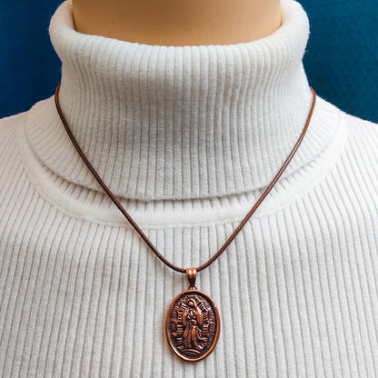 Our Lady Guadalupe Copper Pendant Necklace - Catholic Religious Jewelry Gift