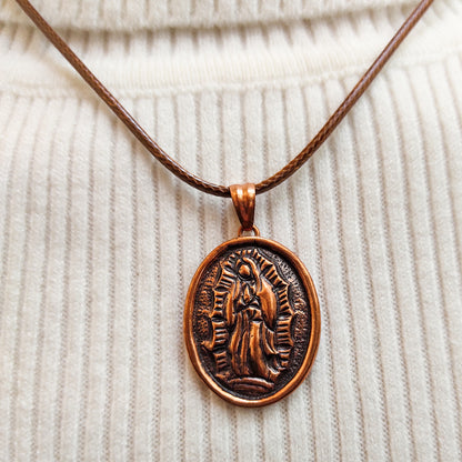 Our Lady Guadalupe Copper Pendant Necklace - Catholic Religious Jewelry Gift