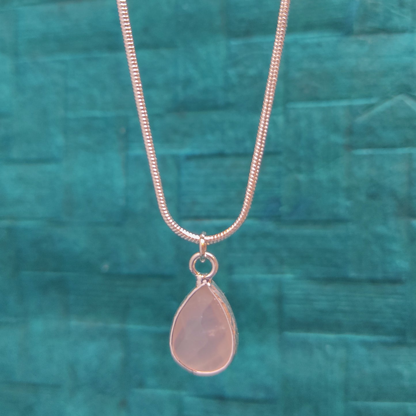Minimalist Necklace Gift - Rose Quartz Crystal Water Drop - Jewelry Love Gift