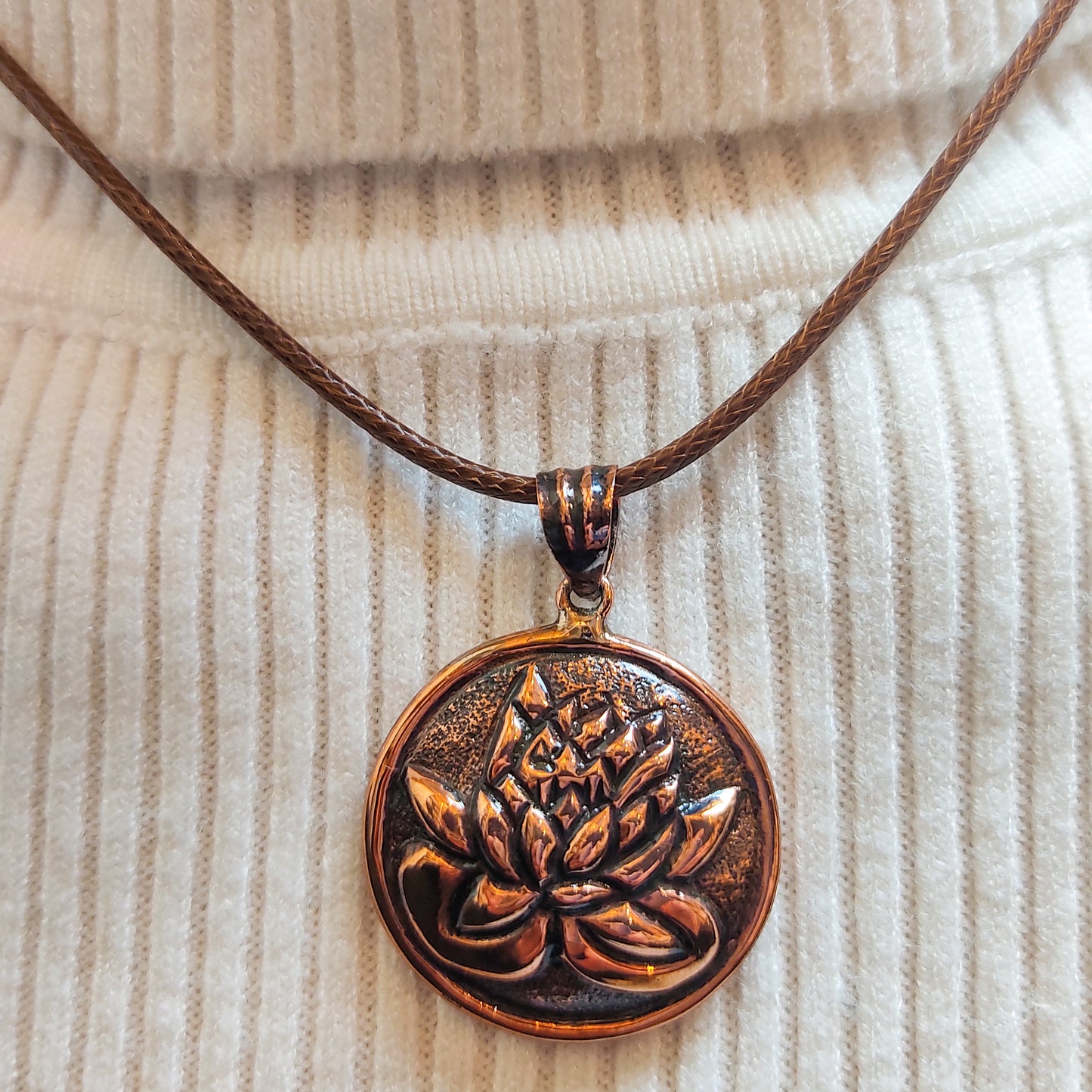 lotus flower copper pendant necklace