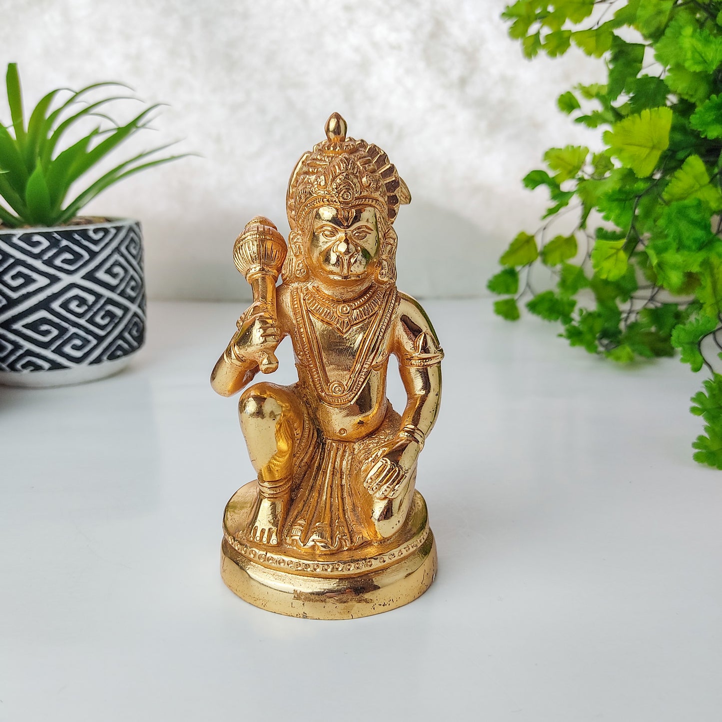 Hanuman Statue Murti - Gold Plated Brass Lord Hanumanji God Altar Idol 5.5"