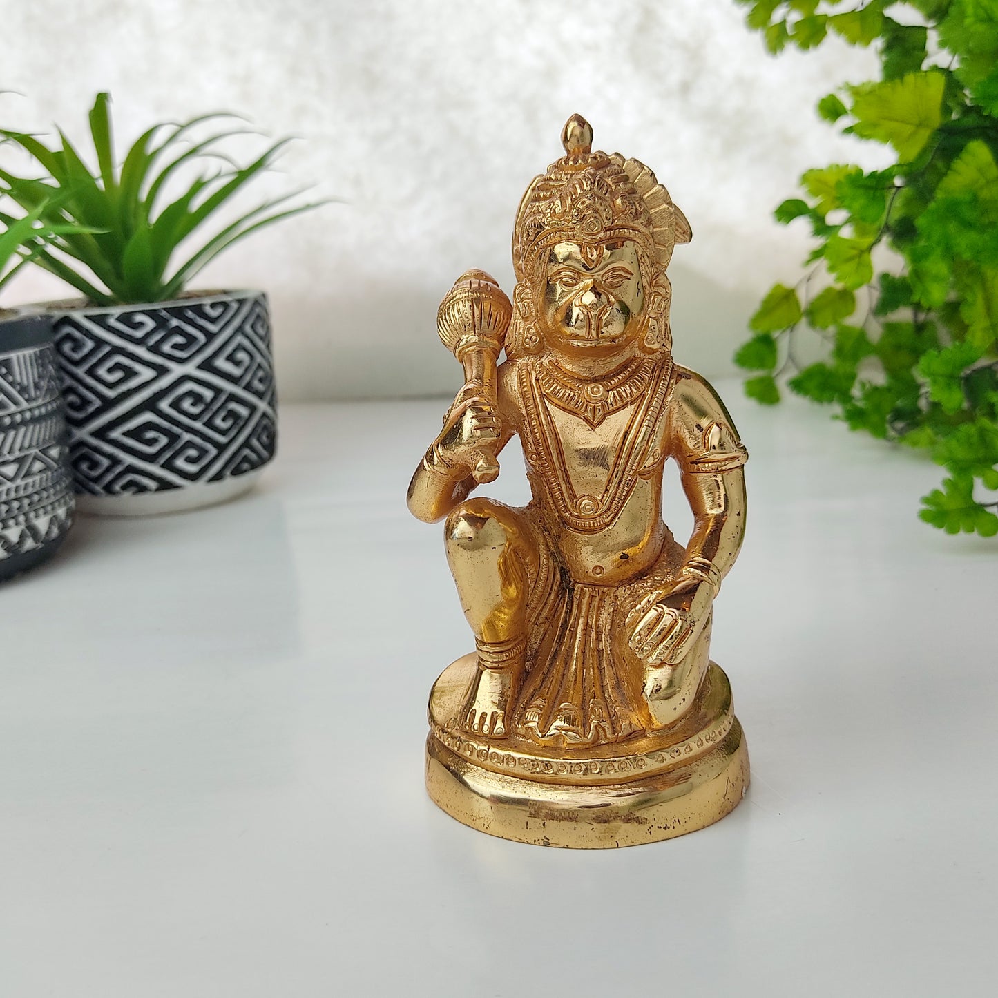 Hanuman Statue Murti - Gold Plated Brass Lord Hanumanji God Altar Idol 5.5"