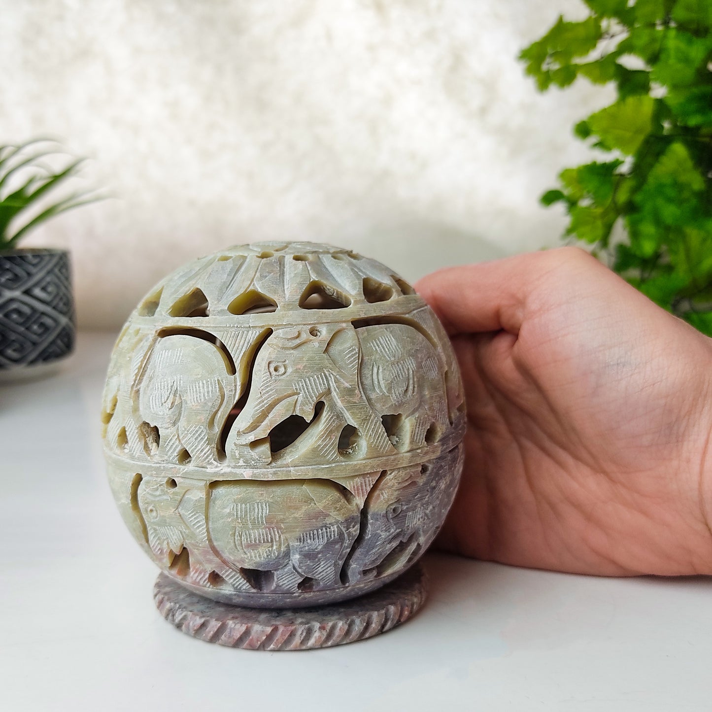 Candle Holder Handicraft Carved Soapstone Beautiful Home Decoration Gift