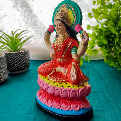 Lakshmi Ma Statue India Goddess Laxmi Devi in Lotus Handmade Statue 8.5"