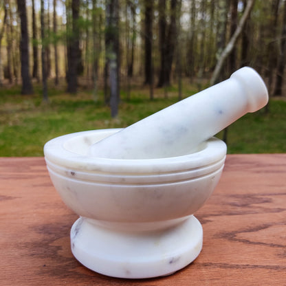 White Marble Mortar and Pestle Handmade and Beautiful - 5" Wide