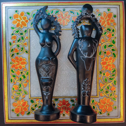 Black Pentacle Goddess and Lord Statue Set Handmade Resin Altar Statue 8.5"