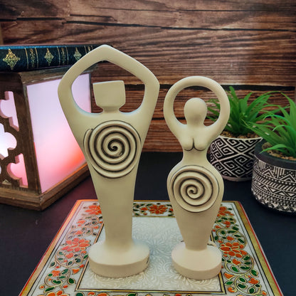 Spiral Lord and Spiral Goddess Handmade Altar Statue Set 8.5"