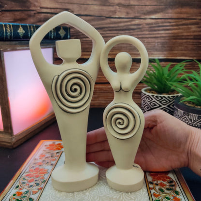 Spiral Lord and Spiral Goddess Handmade Altar Statue Set 8.5"