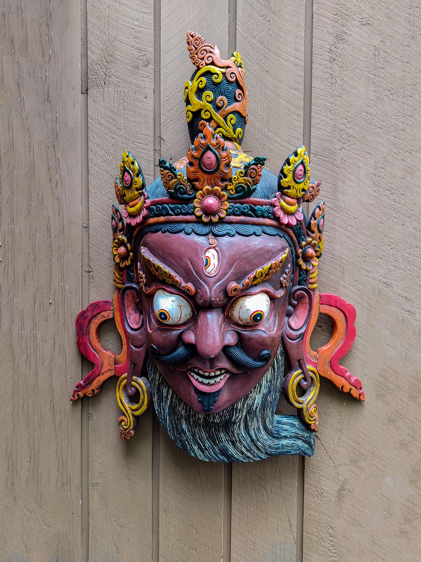HUGE Bhairava Mahakala Wooden Mask | Antique Wall Hanging Decor 47"