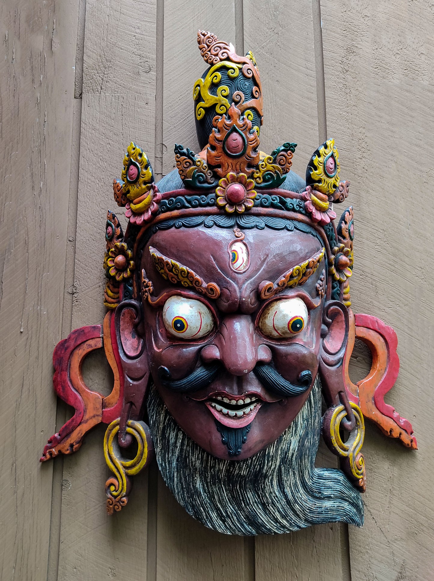 HUGE Bhairava Mahakala Wooden Mask | Antique Wall Hanging Decor 47"