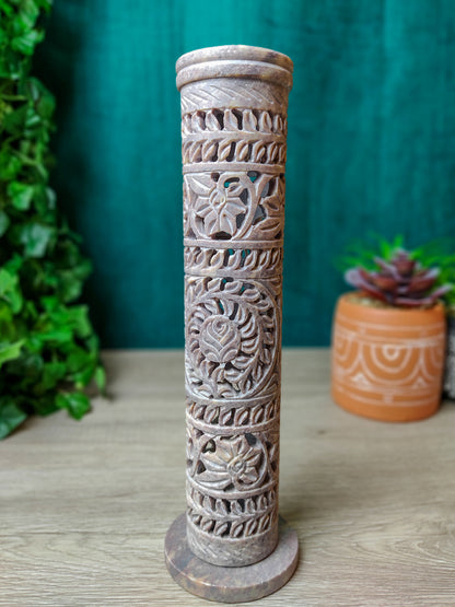 Incense Burner | Natural Stone Handmade Tower Burner | Home Decor 10.5"