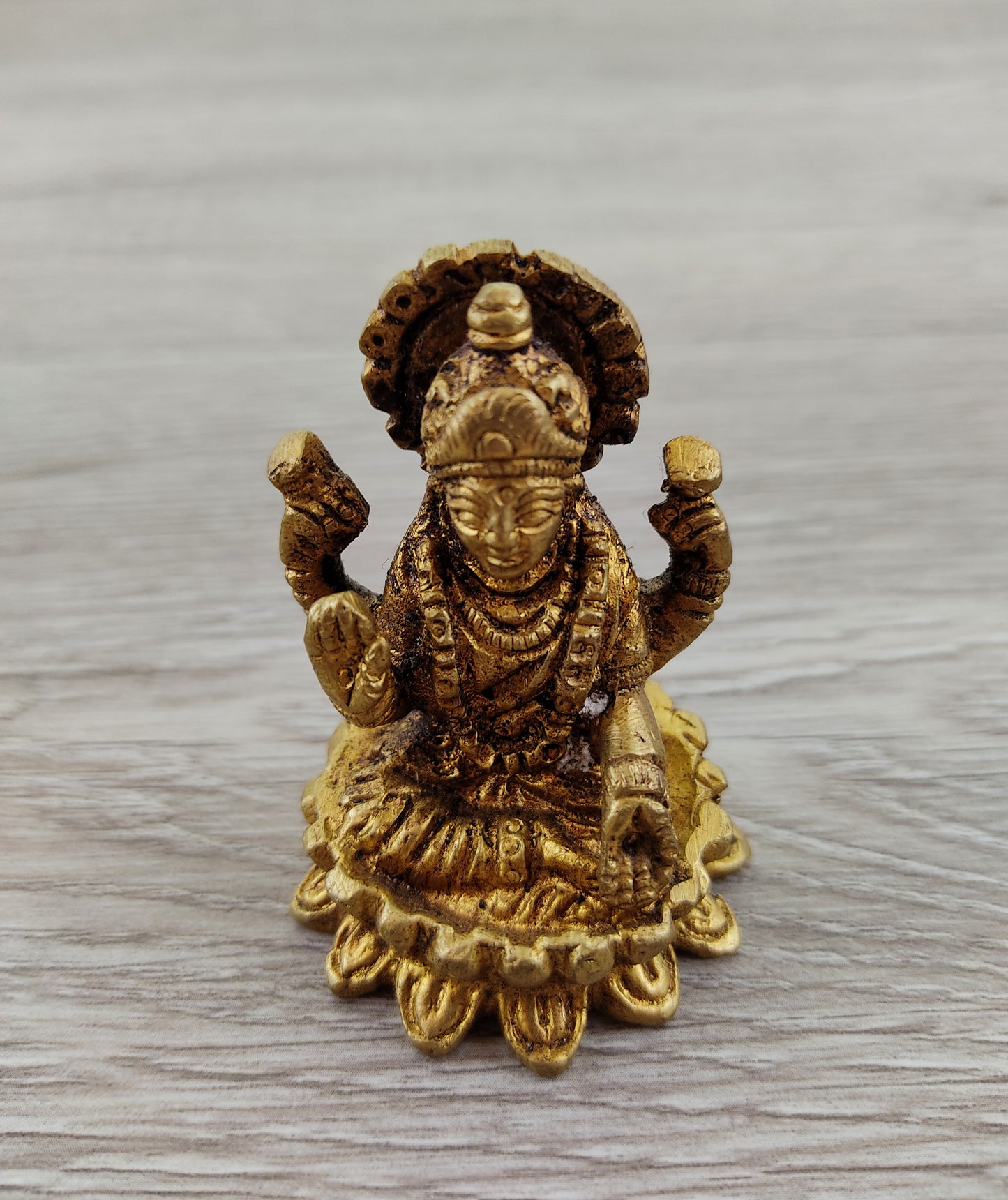 Lakshmi Ma Statue | Goddess of Prosperity Travel Size Altar Statue All Brass 2.5"