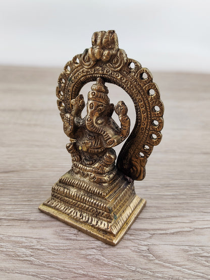Lord Ganesha Statue | Brass Sitting Ganesha Sculpture | Handmade 3.75"