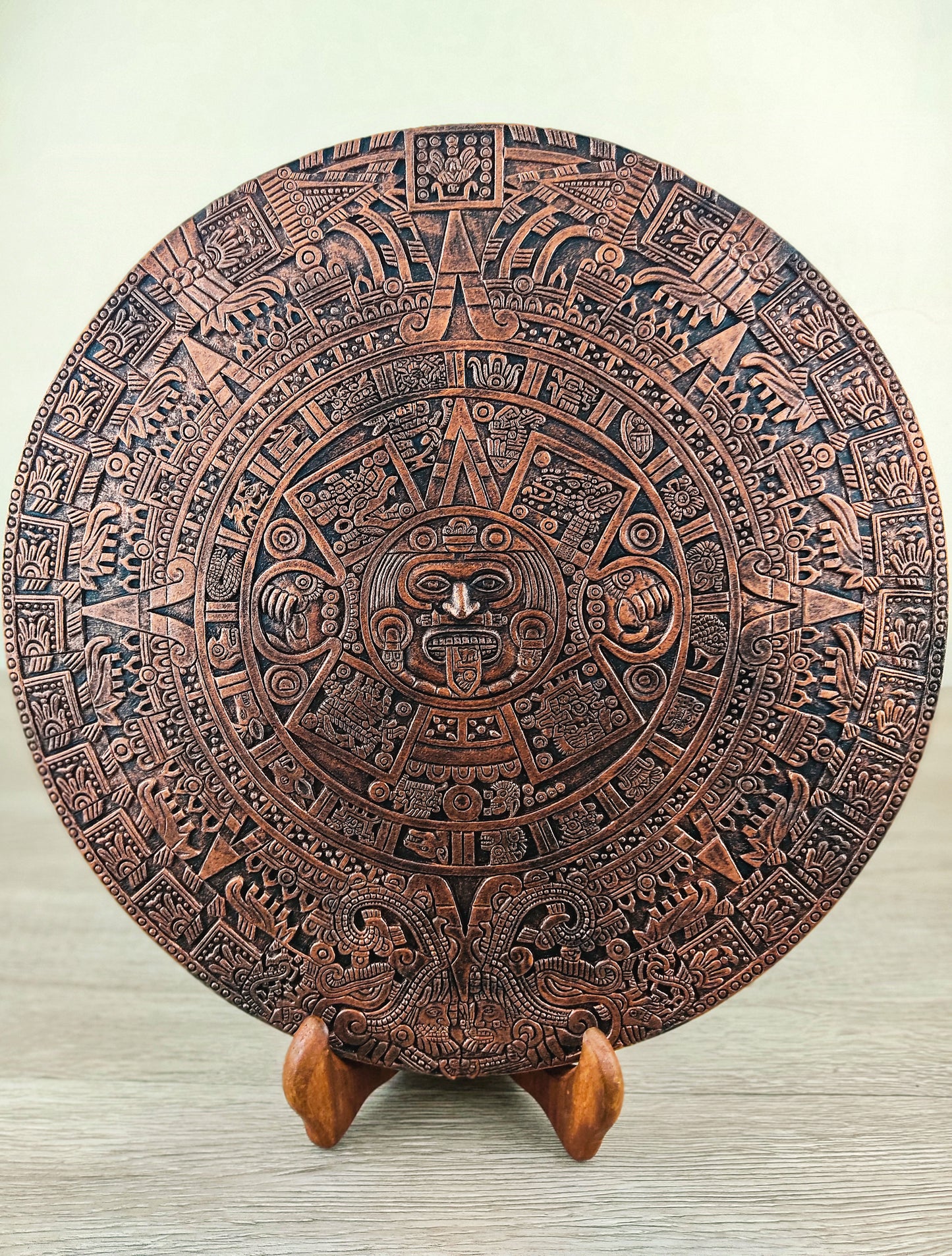 Aztec Calendar Wall Plaque Hanging | Mayan Gods Wall Decor | Handmade 12"