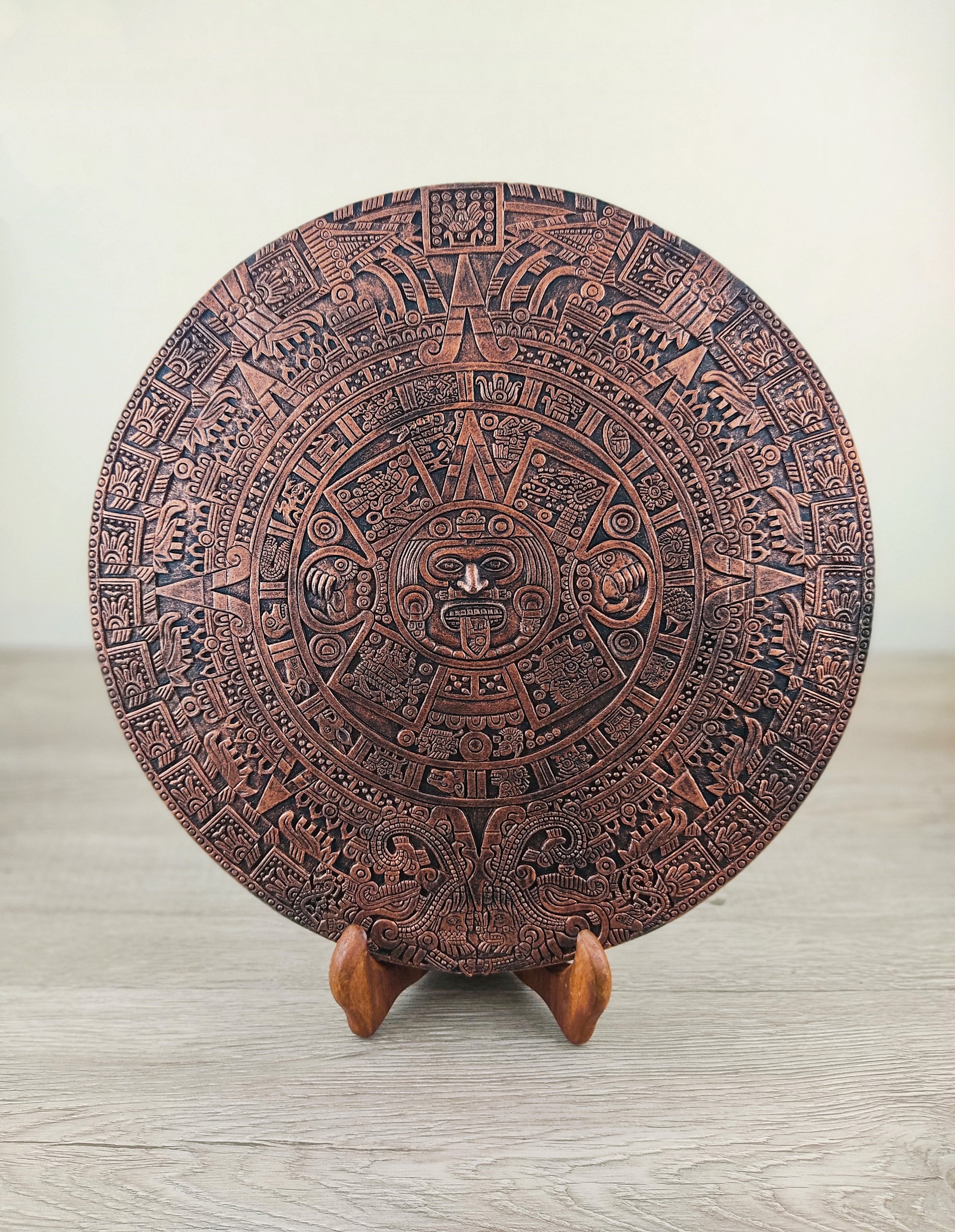 aztec calendar plaque hanging 12"