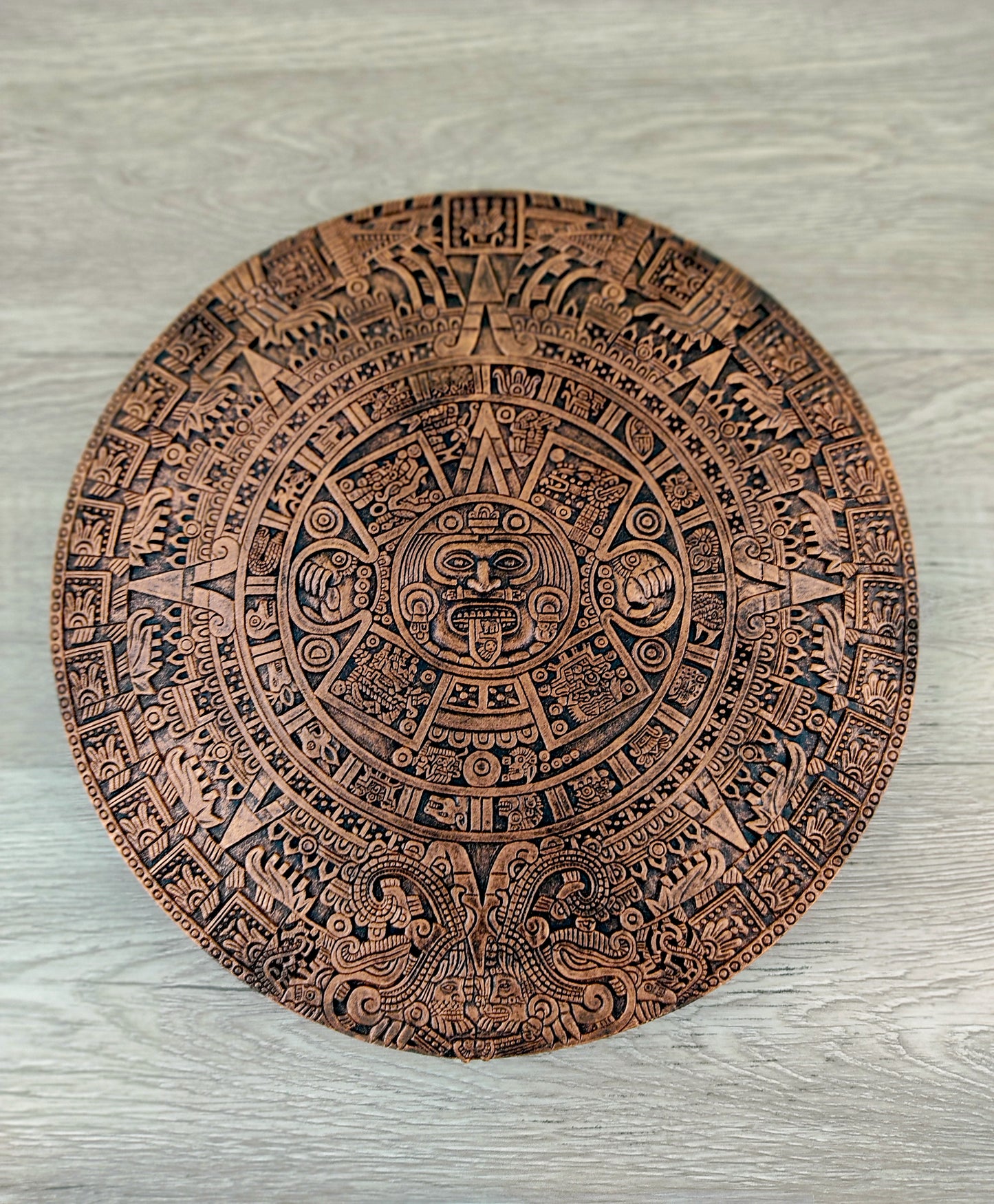 Aztec Calendar Wall Plaque Hanging | Mayan Gods Wall Decor | Handmade 12"