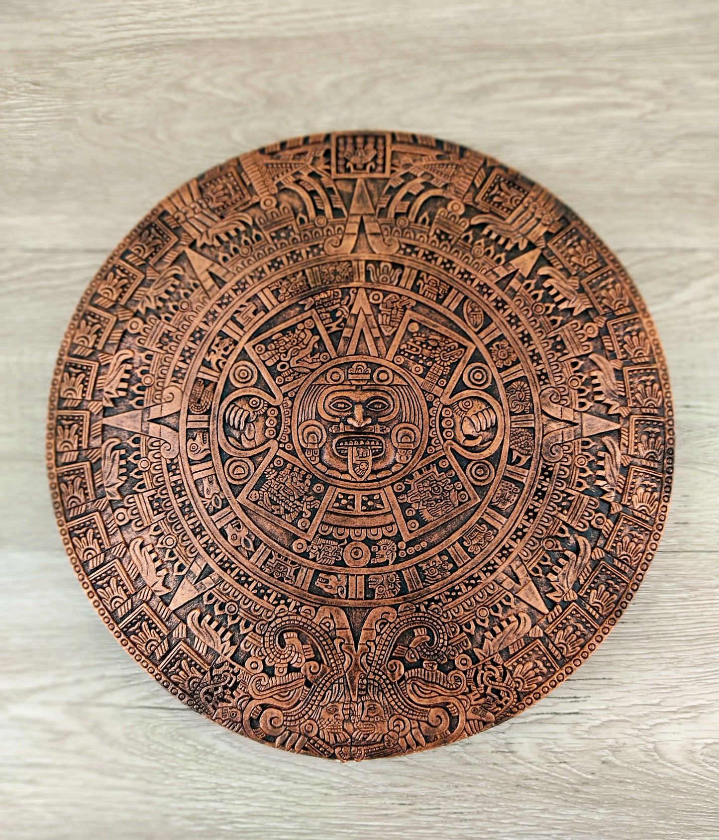 Aztec Calendar Wall Plaque Hanging | Mayan Gods Wall Decor | Handmade 12"