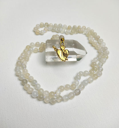 Sacred Heart Moonstone Mala Necklace 108 Beads | Spiritual Necklace Gift 32"