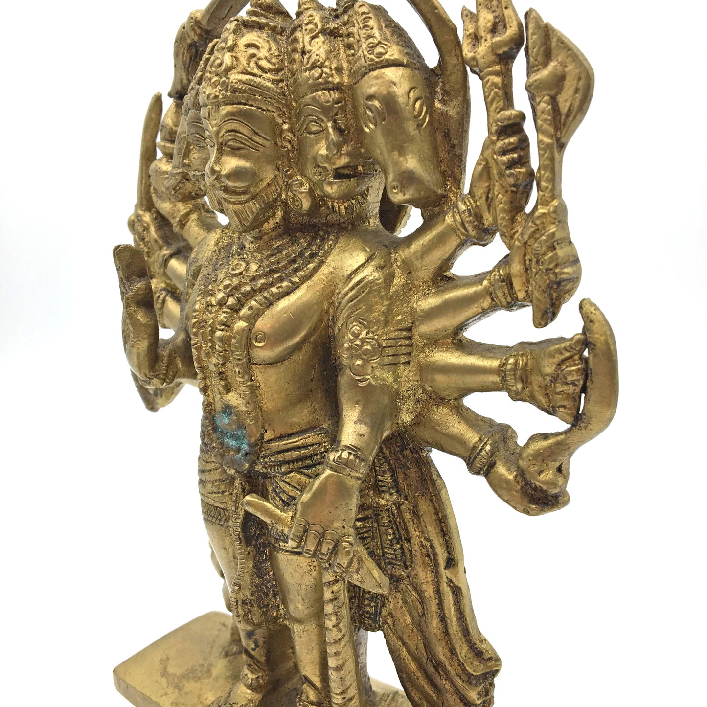 Antique Brass 5 Faced Hanuman Murti Statue Hindu Monkey God 7.7" India - Montecinos Ethnic